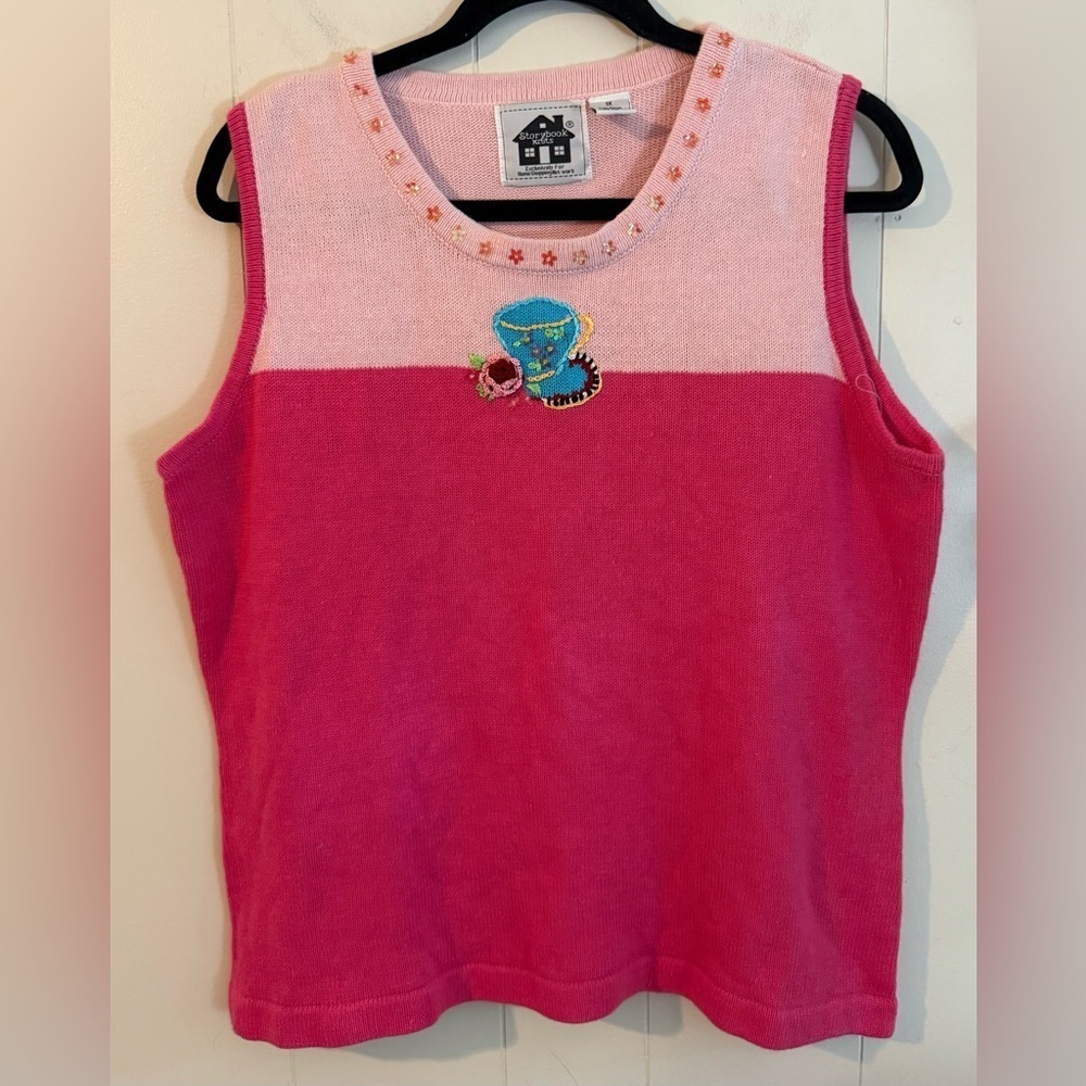 Storybook Knits Pink Beaded Sleeveless Blouse, Size 1X